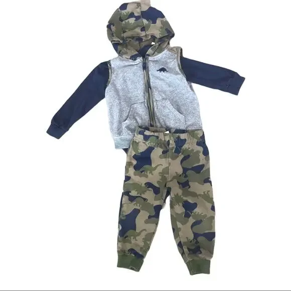 Carter’s Camo Dinos 3 Piece Outfit - Picture 1 of 7